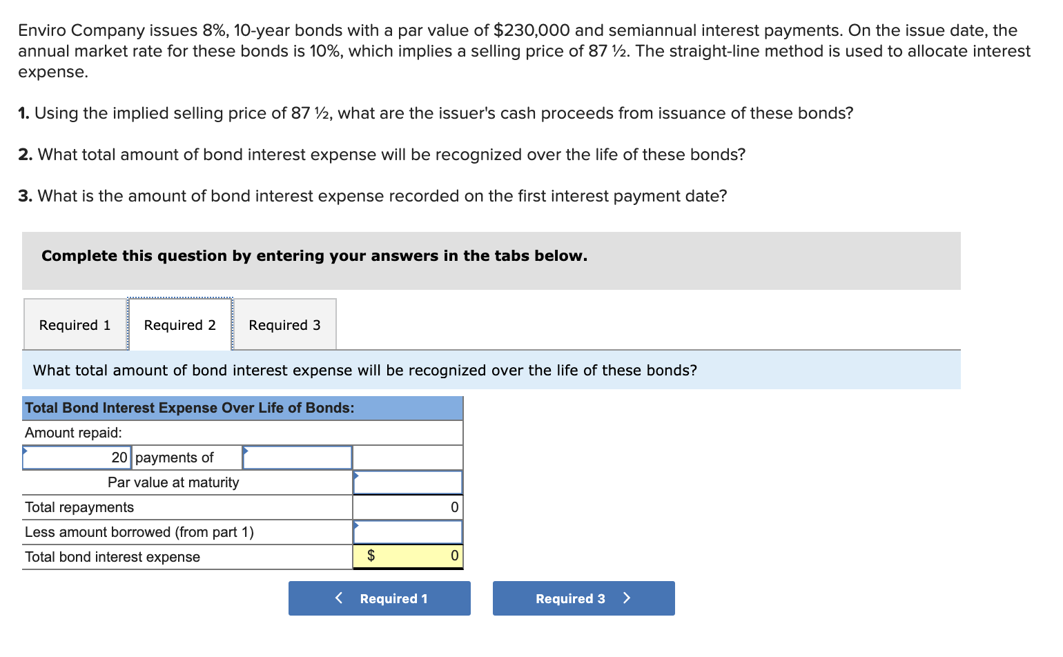  Enviro Company issues 8%, 10-year bonds with a par value of