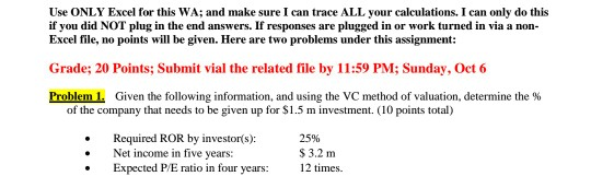 this WA, and make sure I can trace ALL your calculations. I