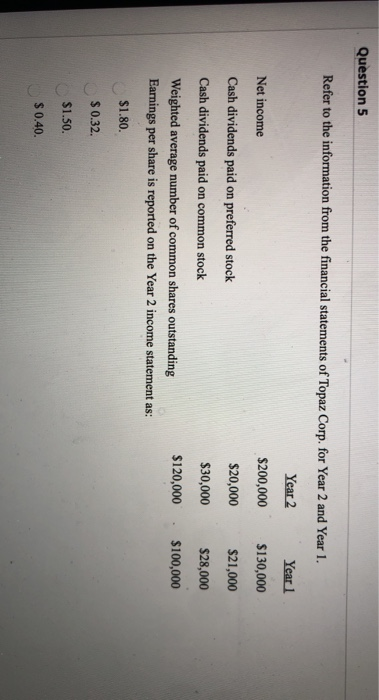  please answer all 4 multiple choice questions Question 5 Refer to