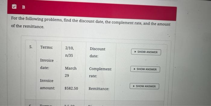 problems, find the discount date, the complement rate, and the amount of