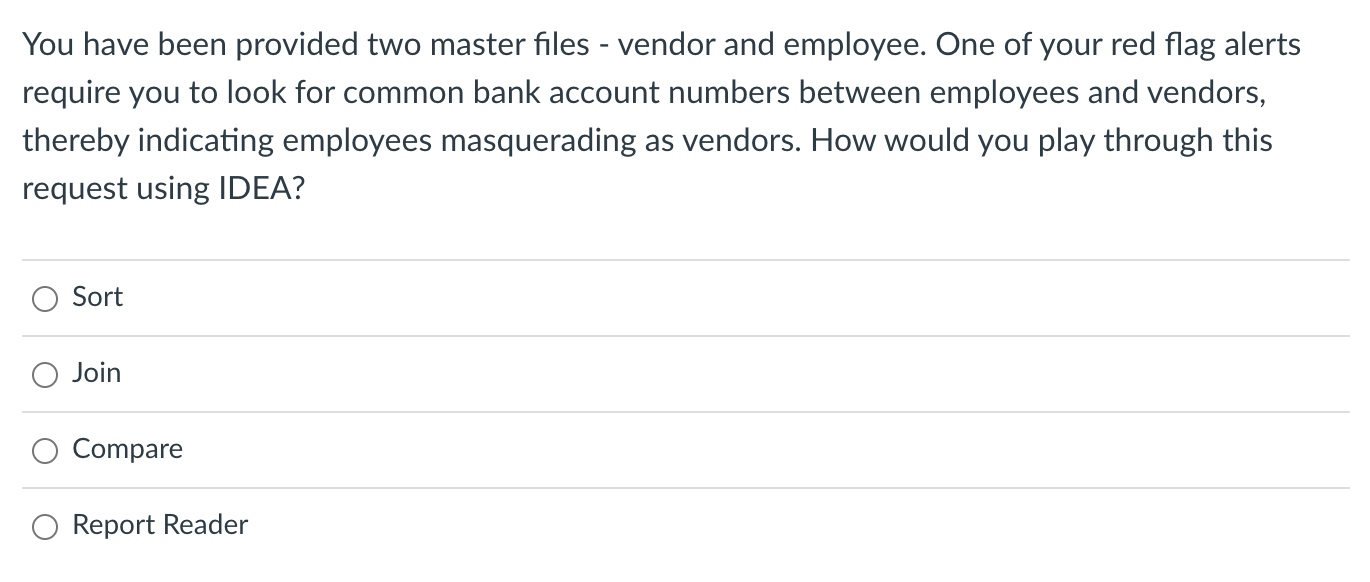 This is based on exert audit data analytics with IDEA software.***** You
