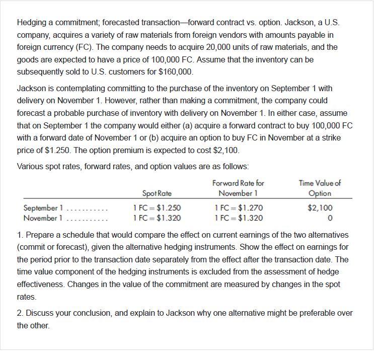 Hedging a commitment, forecasted transaction-forward contract vs. option. Jackson, a U.S.