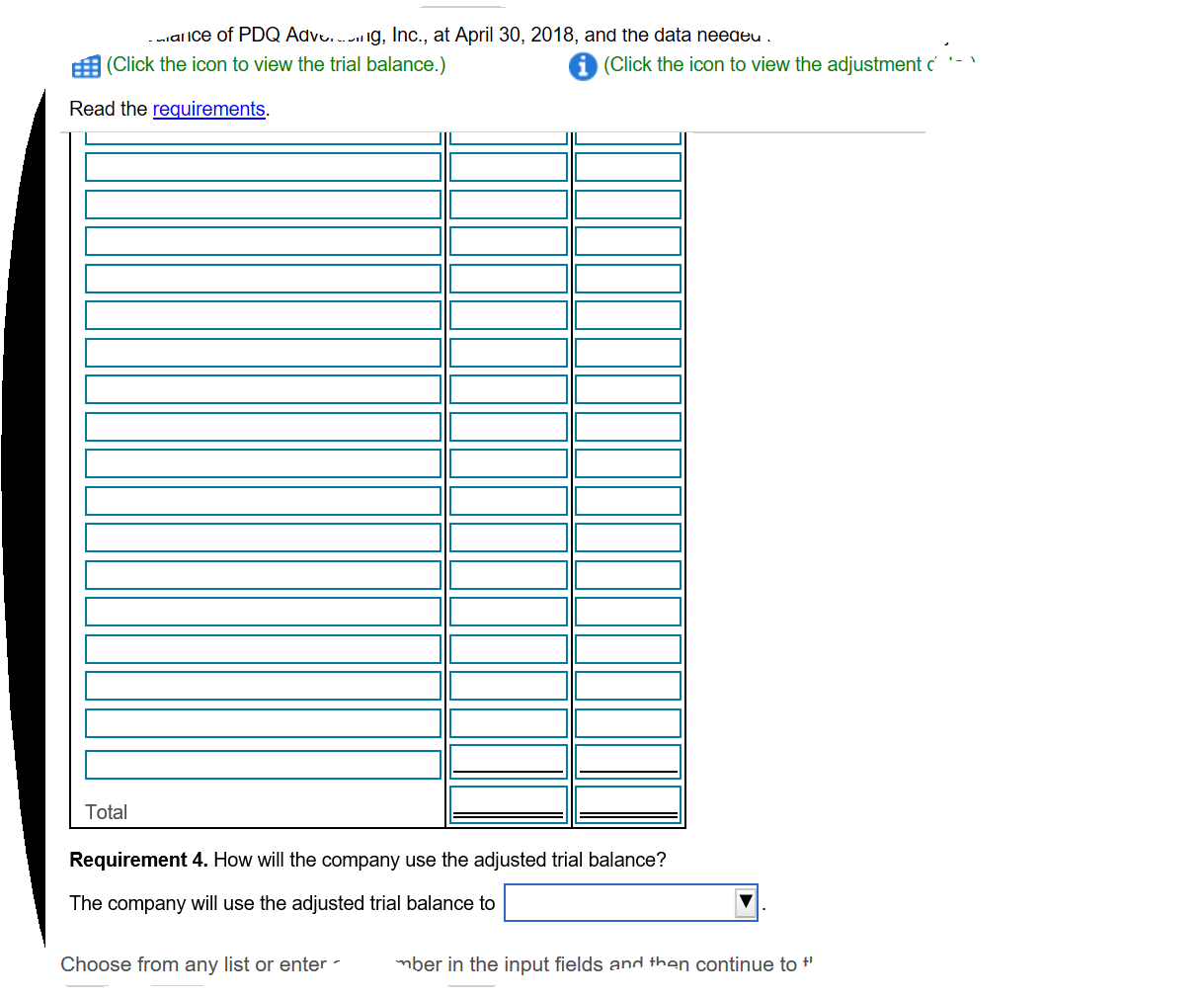 Credit Apr b. Supplies used during the month, $400 PDQ Advertising, Inc.