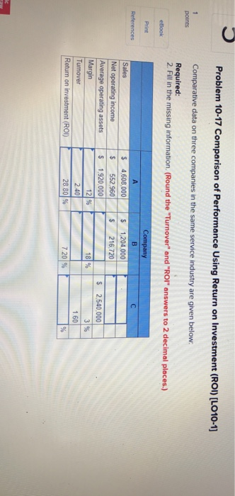  Problem 10-17 Comparison of Performance Using Return on Investment (ROI) [L010-1]