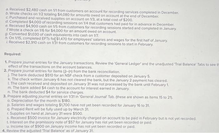 January 1, Pulse Recording Studio (PRS) had the following account balances: C5-1
