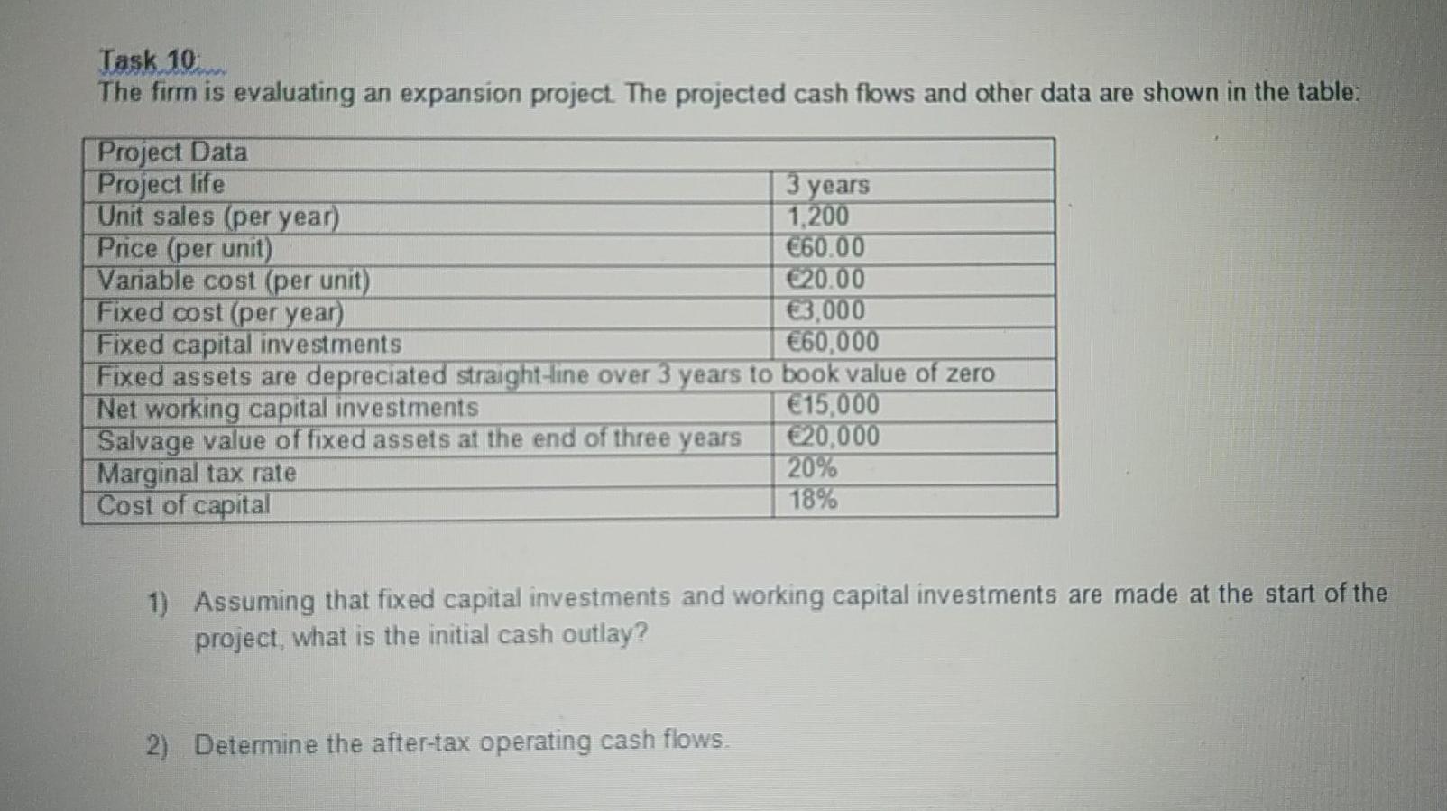  Task 10 The firm is evaluating an expansion project. The projected