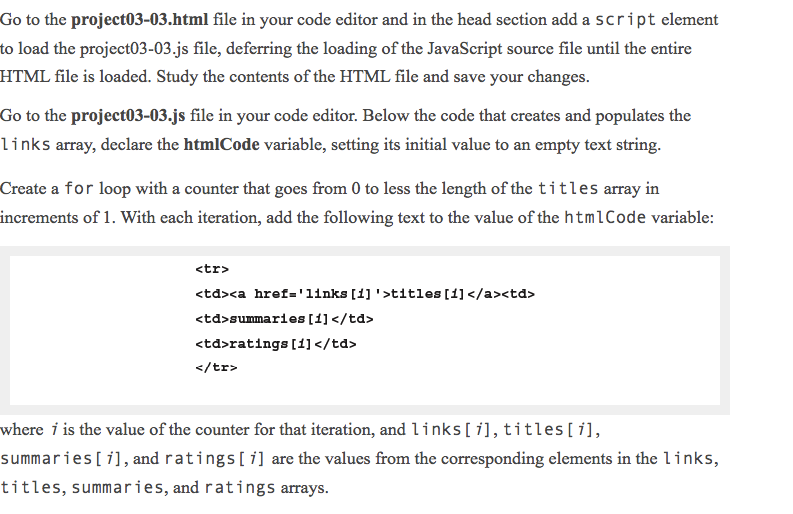 JAVASCRIPT HELP project03-03.html CODE Hands-on Project 3-3 Hands-on Project 3-3 IMDb Top