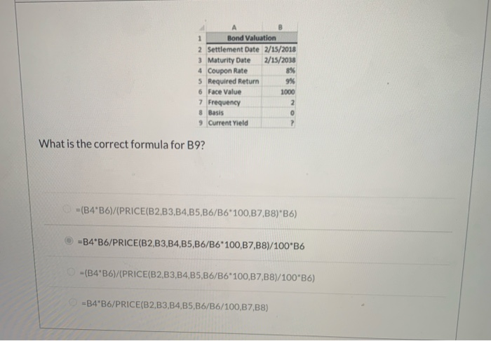  1 B Bond Valuation 2 Settlement Date 2/15/2018 3 Maturity Date