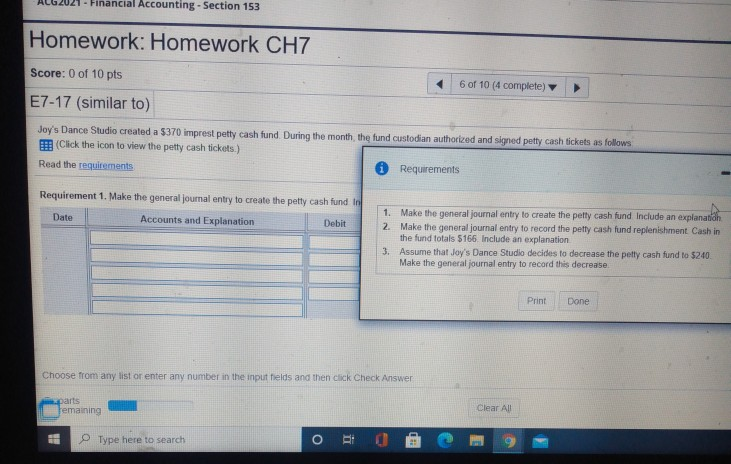 Financial Accounting - Section 153 Homework: Homework CH7 Score: 0 of