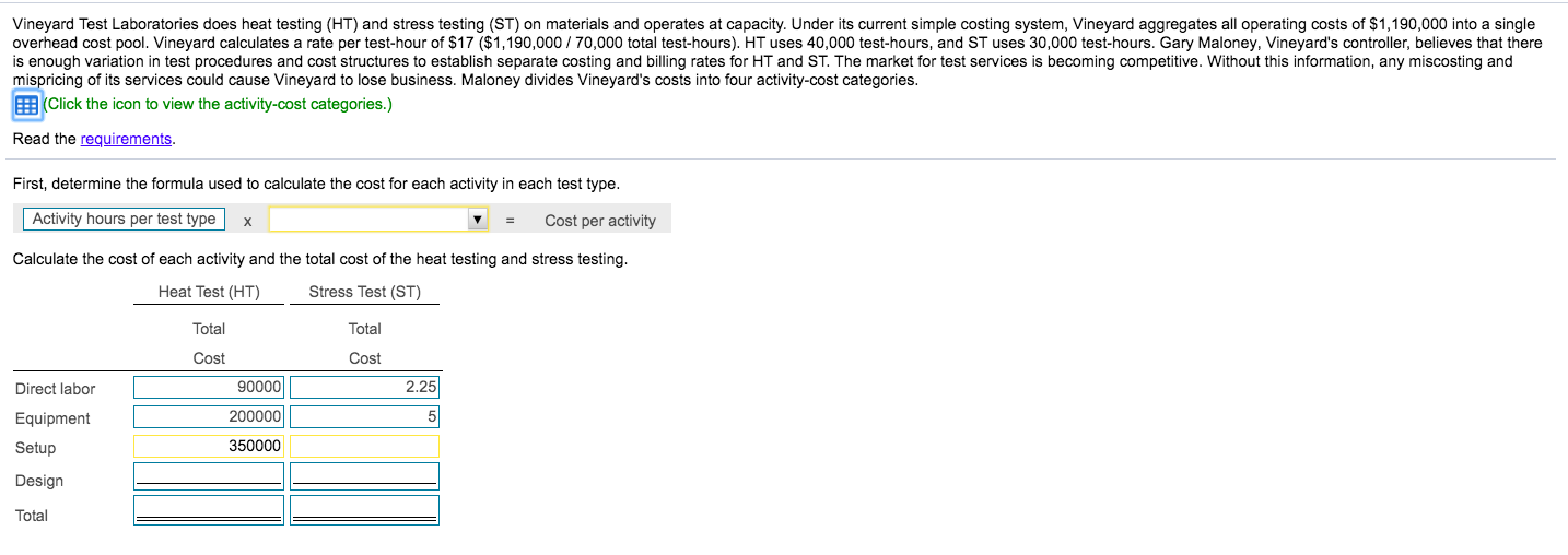 materials and operates at capacity. Under its current simple costing system, Vineyard