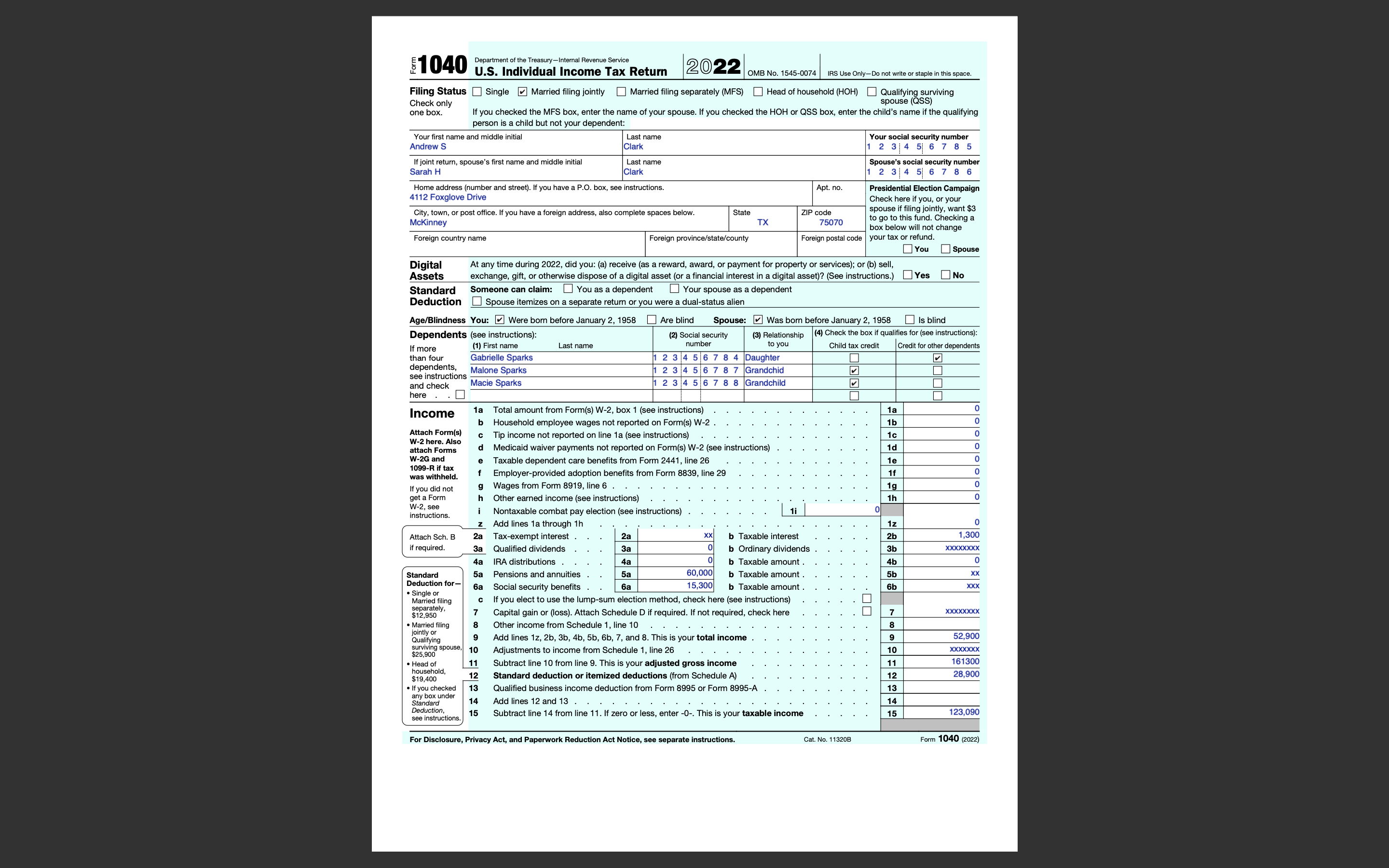(PLEASE FILL OUT FORM AS MUCH AS POSSIBLE A) FORM 1040 Andrew