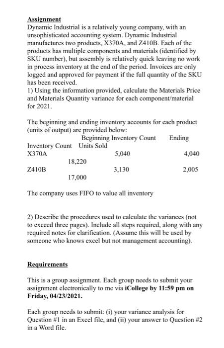  no specific order but these are additional info Assignment Dynamic Industrial