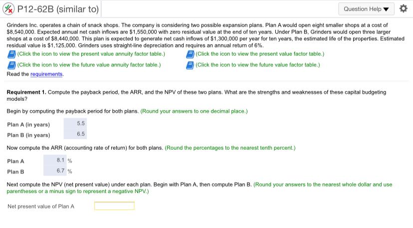 undefined % P12-62B (similar to) Question Help Grinders Inc. operates a chain