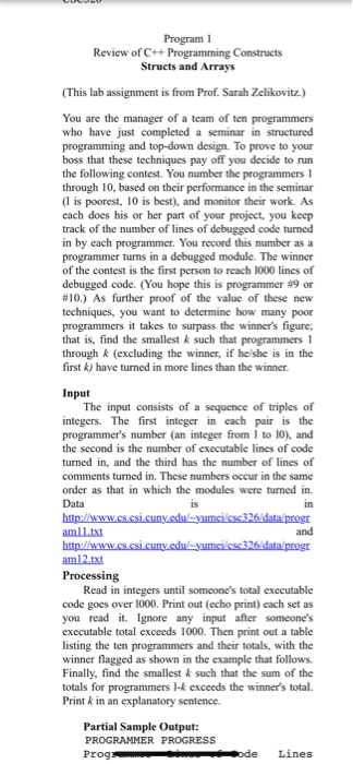  Program 1 Review of C+Programming Constructs (This lab assignment is from