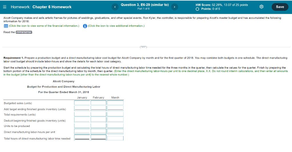  Homework: Chapter 6 Homework Question 3, E6-29 (similar to) Part 1