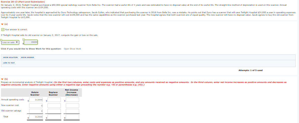 Exercise 20-13 (Part Level Submission) On January 2, 2016, Twilight Hospital