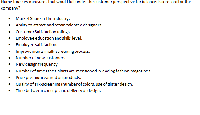  ourkey measures that Name fourkey measures that would fall underthe customer