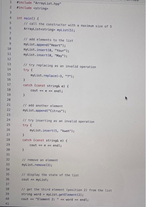 position (argument 1) virtual void insert(int, const T\&) override; I/ determine if
