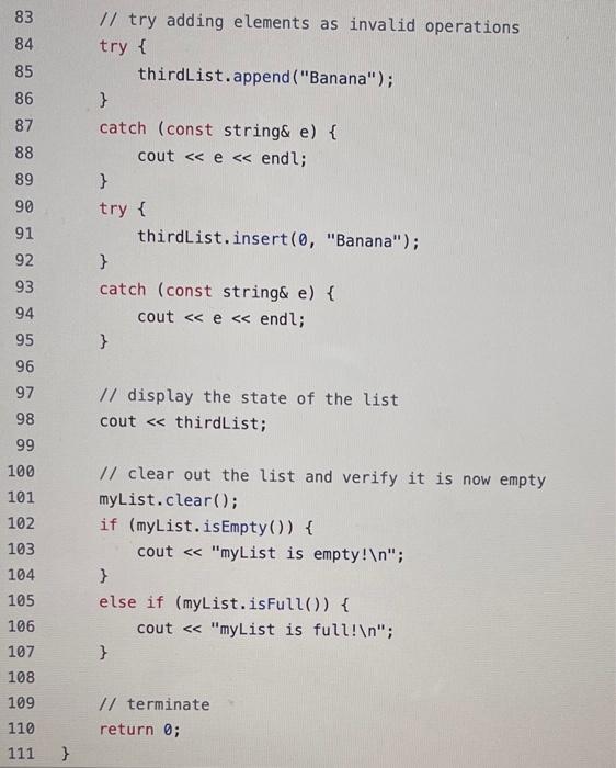 the list currently full bool isfull() const; I/ remove the element at