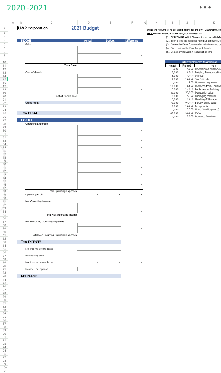 For this atement, you will need to (1). DETERMINE which Planned Items