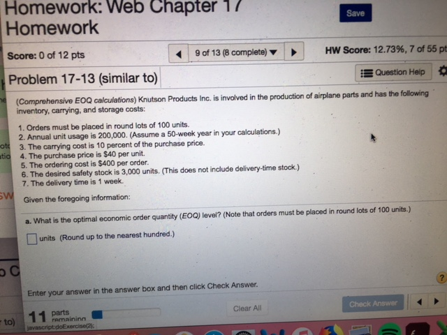  Please answer all parts. Homework: Web Chapter Save Homework Score: 0