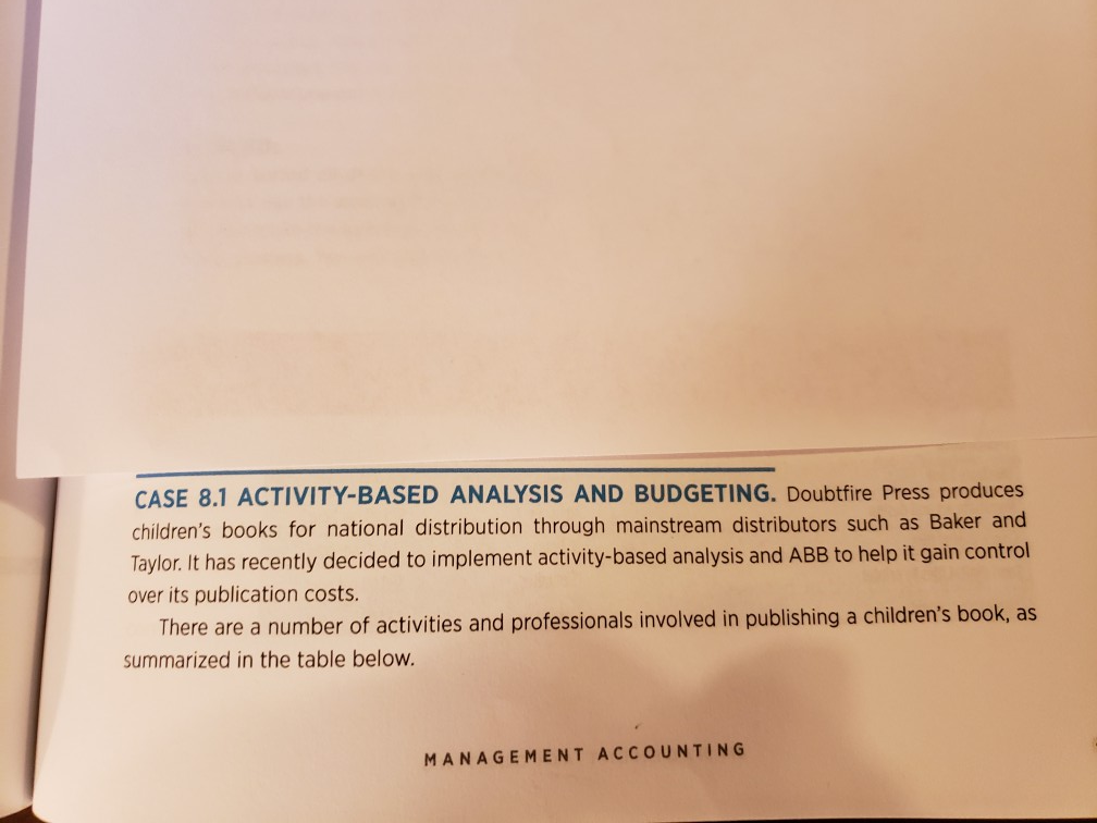 CASE 8.1 ACTIVITY-BASE D ANALYSIS AND BUDGETING. Doubtfire Press produces children's