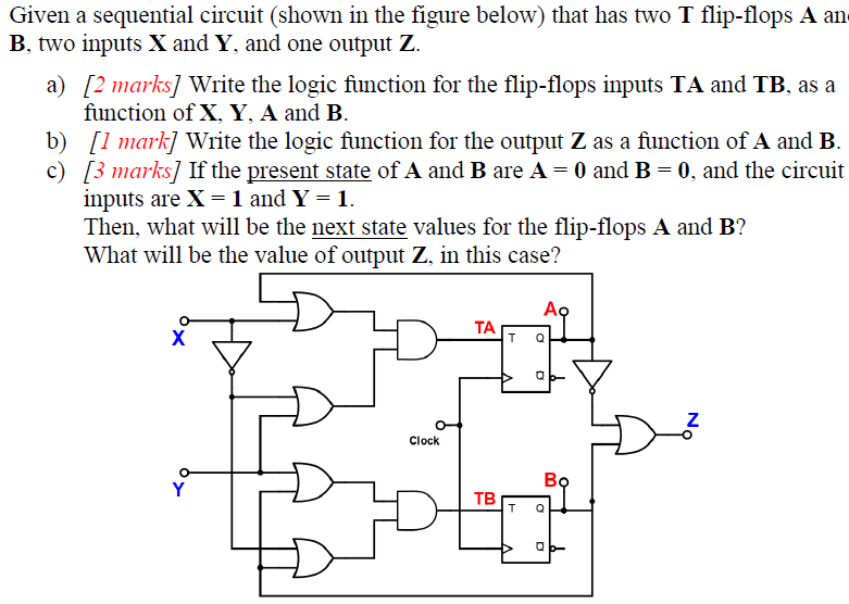  Given a sequential circuit (shown in the figure below) that has