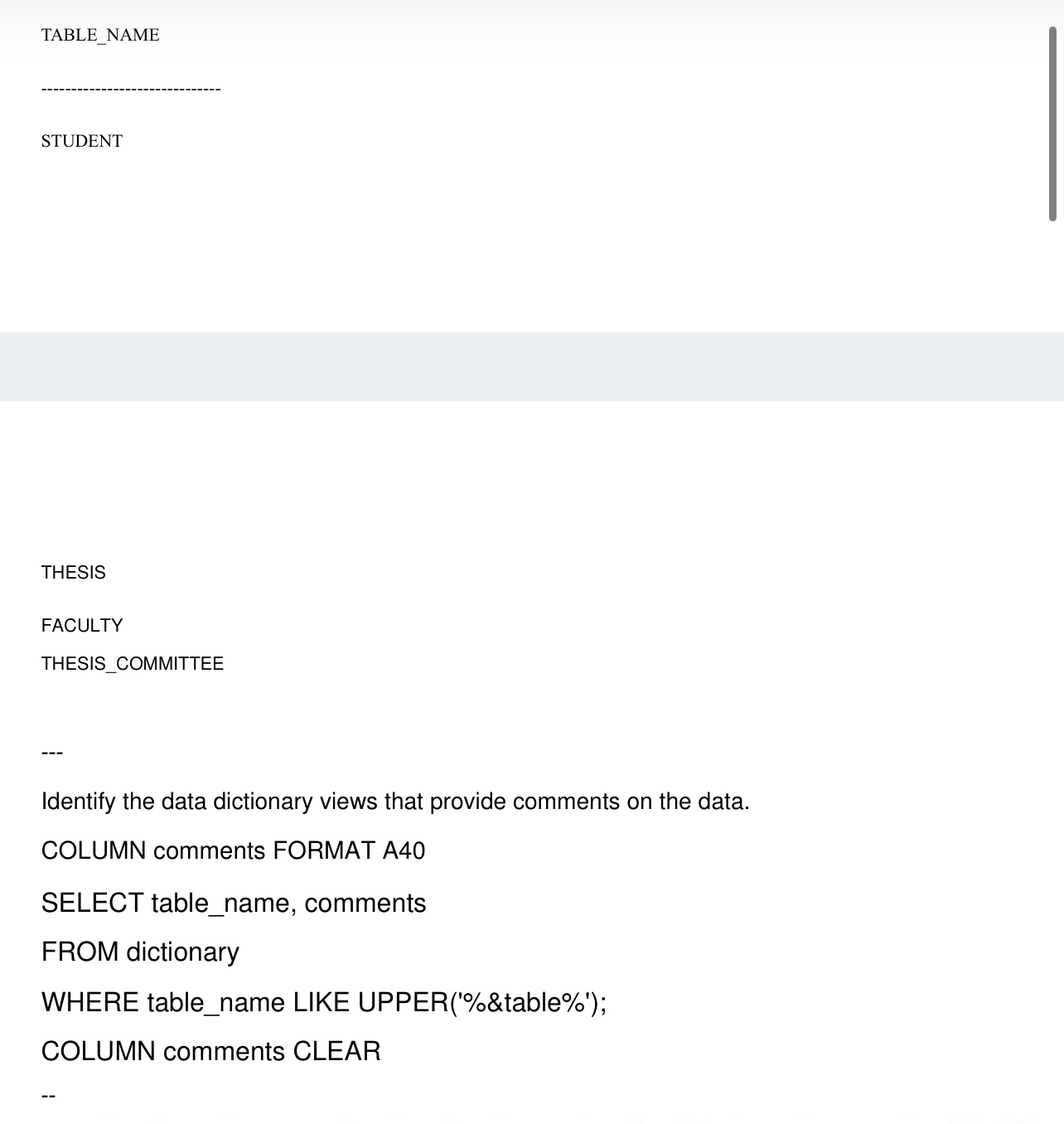  M3b Develop Tools to Make Use of Oracle's Data Dictionary Assignment