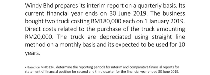  Windy Bhd prepares its interim report on a quarterly basis. Its