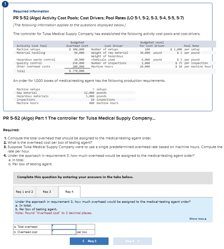  Requlred Information PR 5-52 (Algo) Activity Cost Pools; Cost Drivers; Pool