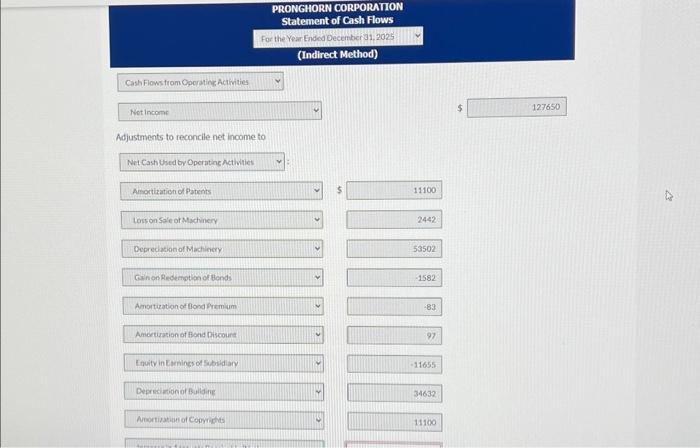 PRONGHORN CORPORAHION Statement of Cash Flows For the Year Endiod December 31,2025