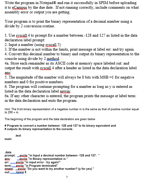  Write the program in Notepad and run it successfully in SPIM