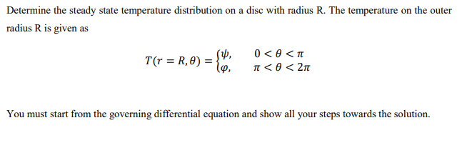 Determine the steady state temperature distribution on a disc with radius