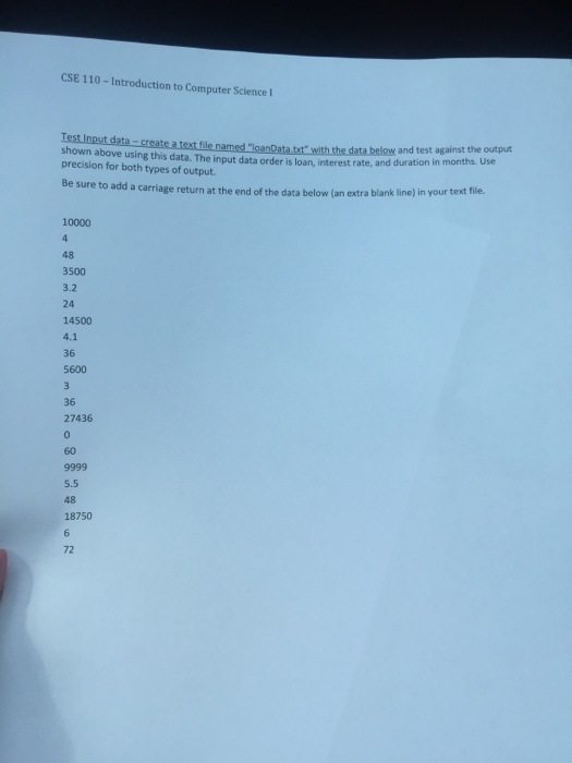 The input data order is loan, interest rate, and duration precision for