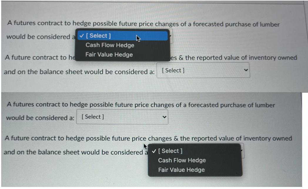  A futures contract to hedge possible future price changes of a