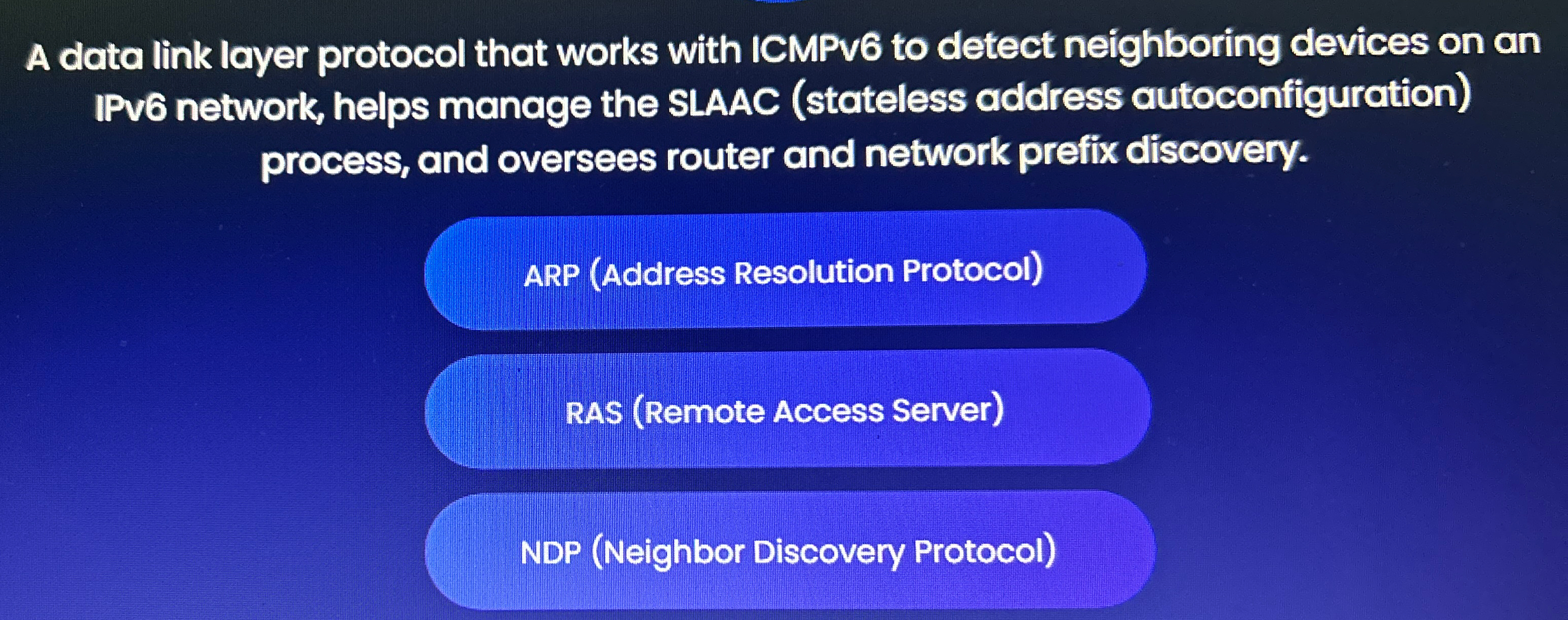  A data link layer protocol that works with ICMPV6 to detect