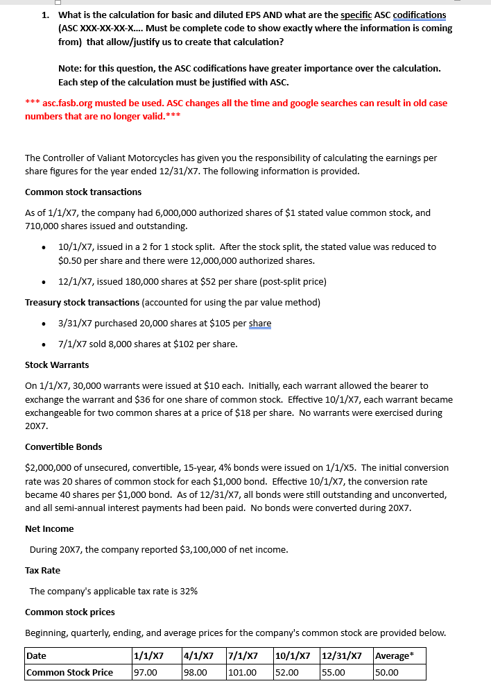 1. What is the calculation for basic and diluted EPS AND