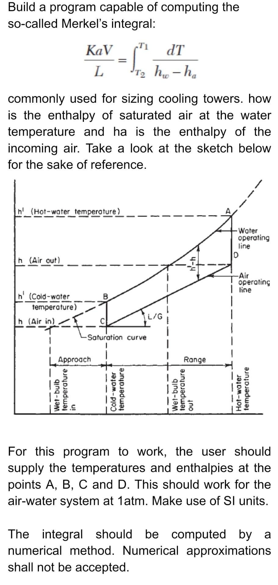 Build a program capable of computing the so-called Merkel's integral: LKaV=T2T1hwhadT