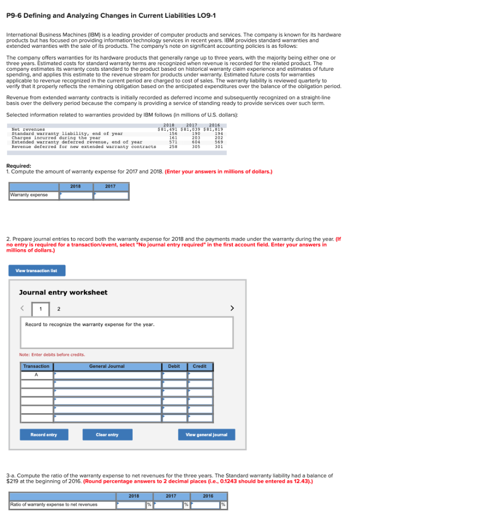  P9-6 Defining and Analyzing Changes in Current Liabilities L09-1 International Business