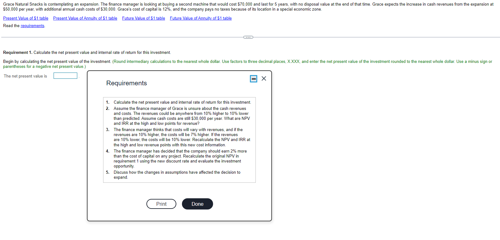  $50,000 per year, with additional annual cash costs of $30,000. Grace's