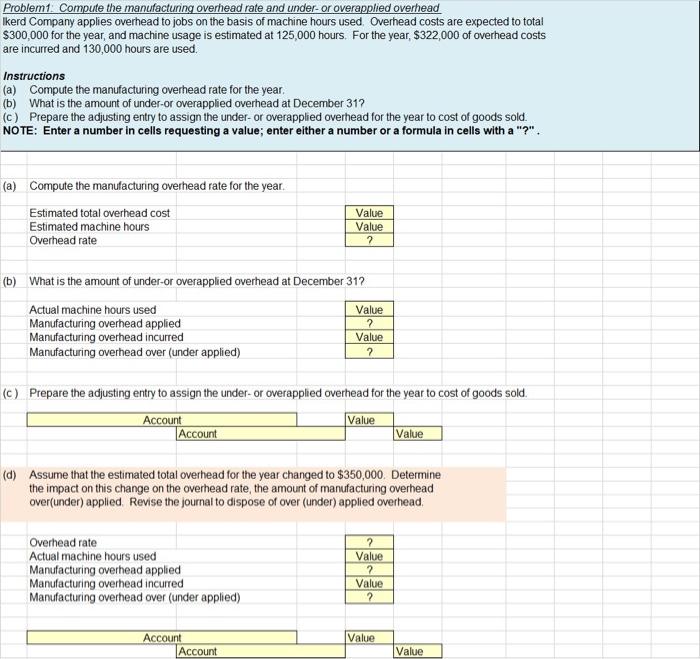  Problemt. Compute the manufacturing overhead rate and under-or overapplied overhead Ikerd
