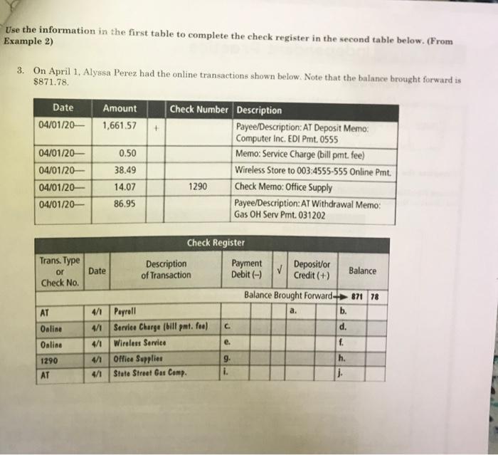  Use the information in the first table to complete the check