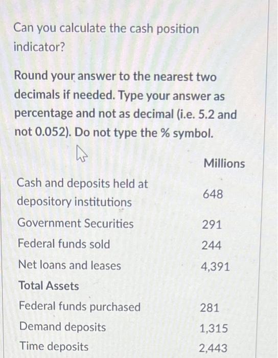  Can you calculate the cash position indicator? Round your answer to
