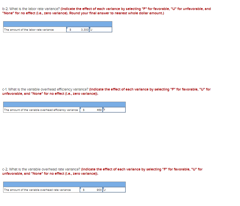 varlance? (Indlcate the effect of each varlance by selecting "F" for favorable,