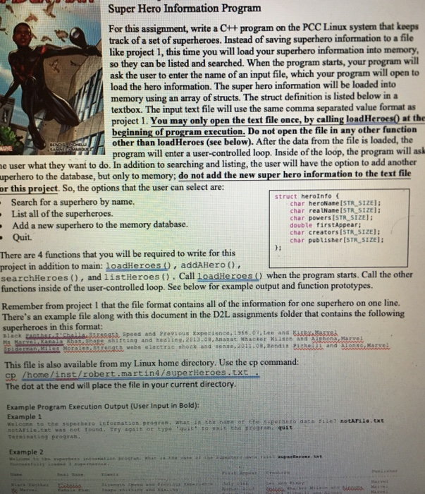  Super Hero Information Program For this assignment, write a Ct+ program