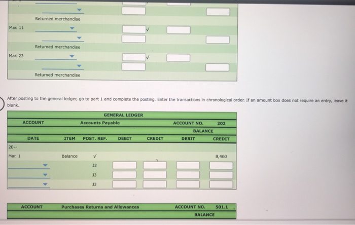 accounts payable ledger. Journalizing Purchases Returns and Allowances and Posting to General