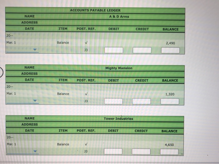 and the following general ledger accounts and accounts payable ledger accounts, journalize