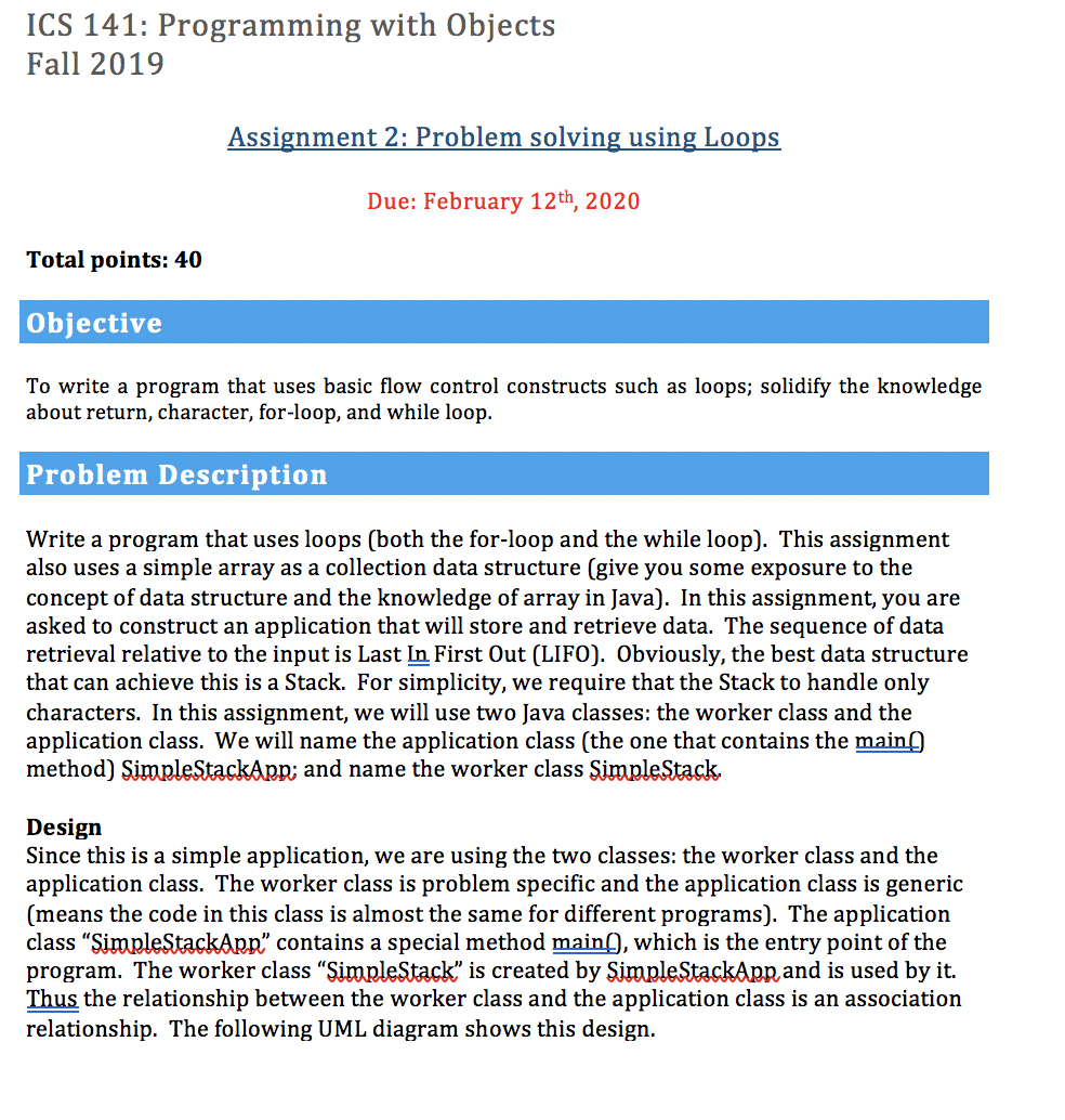  ICS 141: Programming with Objects Fall 2019 Assignment 2: Problem solving