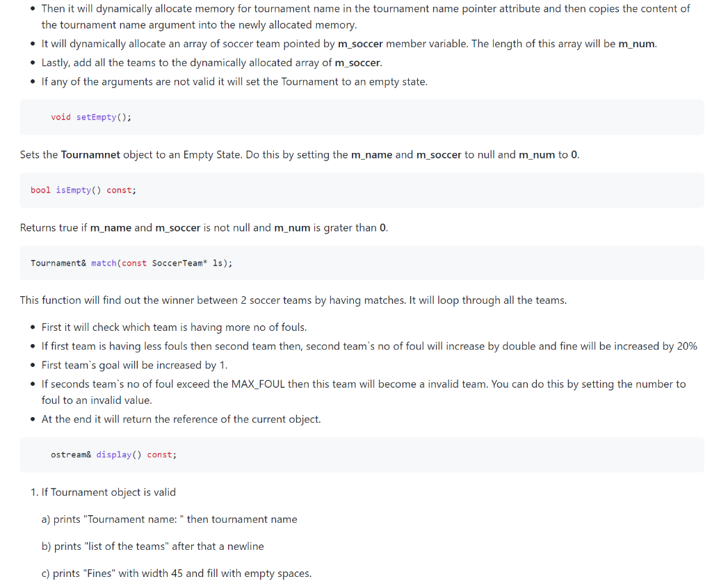 workshop you have to Implement two modules (i.e., classes): Tournament and SoccerTeam
