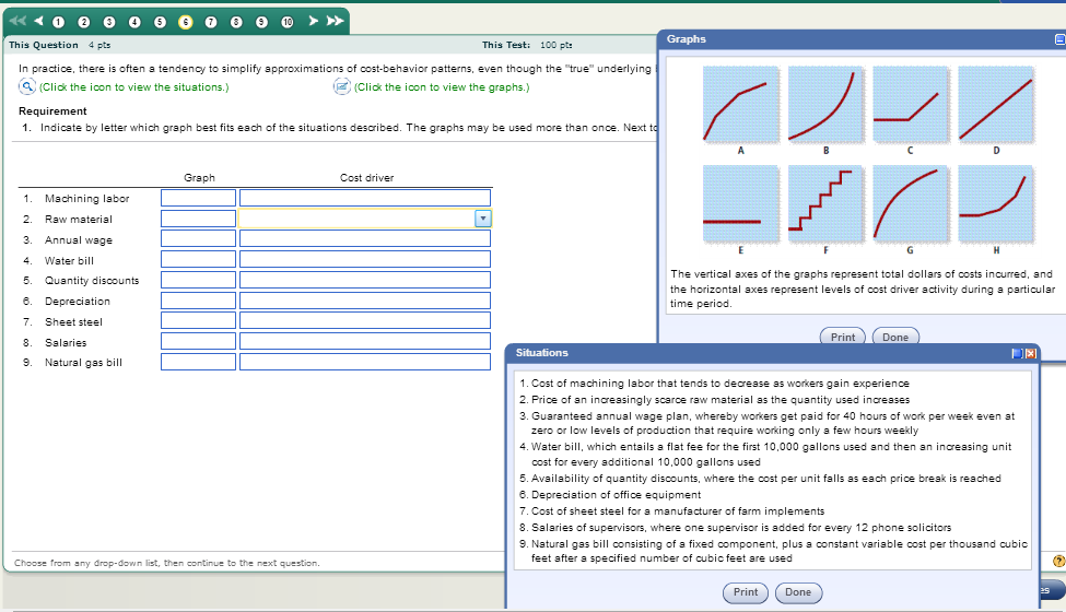 Graph drop down options: a, b, c, d, e, f, g, h